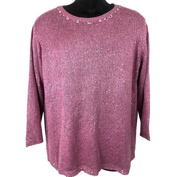 Alfred Dunner Women's Size Large Purple/Pink Sequins Rhinestones Sweater - Picture 1 of 7